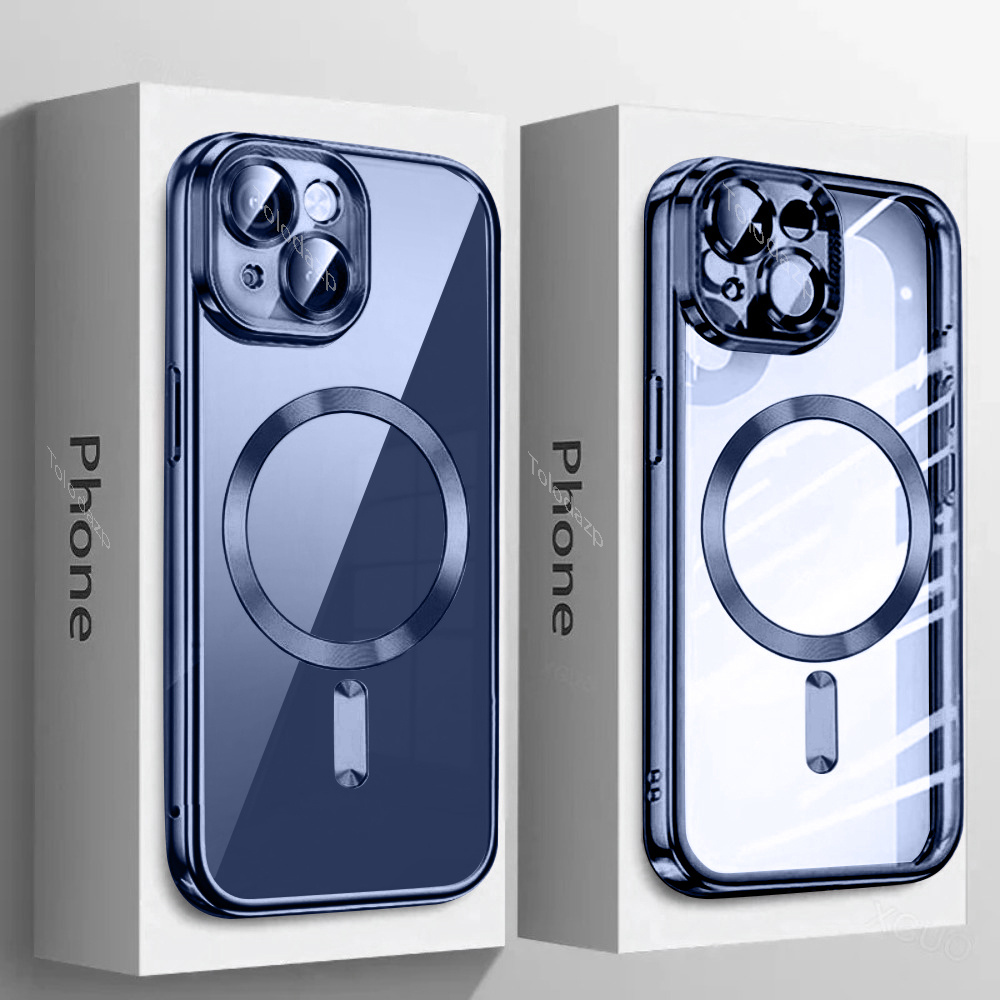 TEMU Étui de téléphone : Étui de luxe plaqué transparent avec chargement magnétique fil pour modèles d'iPhone 11 12 13 17 Pro Air, au design