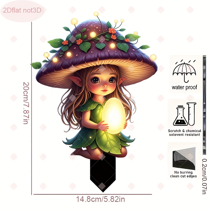 2d Flat, [2d Flat] 2pcs Bohemian Fairy Tale Mushroom Stake Decoration With Luminous Suitable For Outdoor/, Cute Mushroom Girl & Elf Figures, Polypropylene For Patio, Lawn, Flower Pot Decor, , 2d Flat