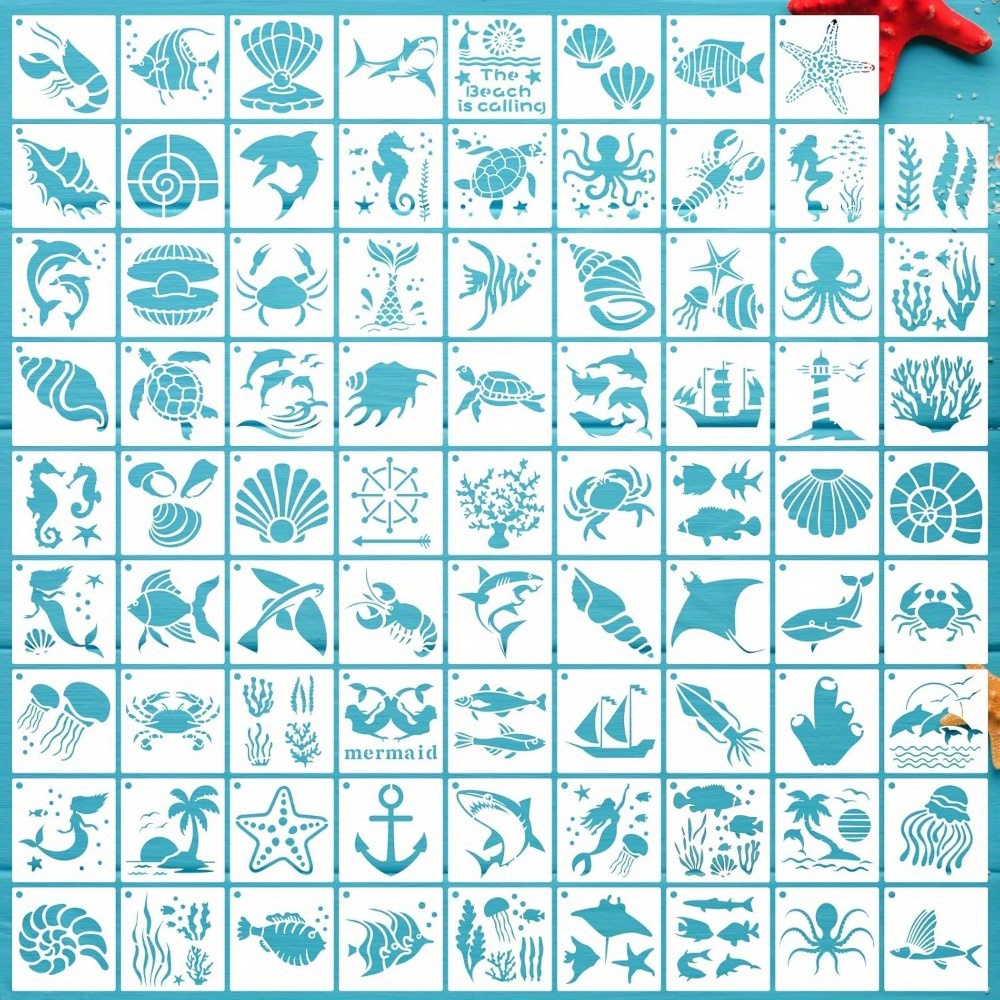 Milisten 8 Meerestiere Schablonen Set - Wiederverwendbare PET-Vorlagen Für Malerei, DIY & Scrapbooking
