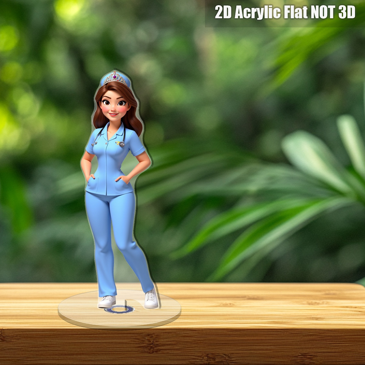TEMU 2d Flat, 1pc 2d Flat Acrylic Desktop Decoration - Rotating Nurse & Medical-themed Design With Planets, Stars & Medical Supplies, Nurse Figure,
