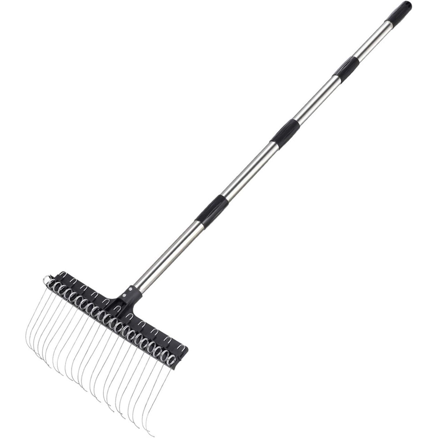 Image of 1pc Lawn Rake, Heavy Duty Spring Steel Wide , Adjustable Long , Sturdy Wear-resistant Gardening Tool, Suitable For Clearing Grass, Fallen Leaves, Lawn Trimming And Shrub Maintenance