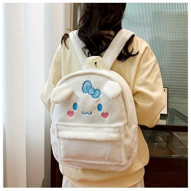 [Officially Licensed] Sanrio Plush Backpack Suitable for - Cute Y2K School Bag with Yellow Duck & Pink Rabbit Characters, Soft Lightweight Backpack, Large Capacity Bookbag Gift for, for Teenager