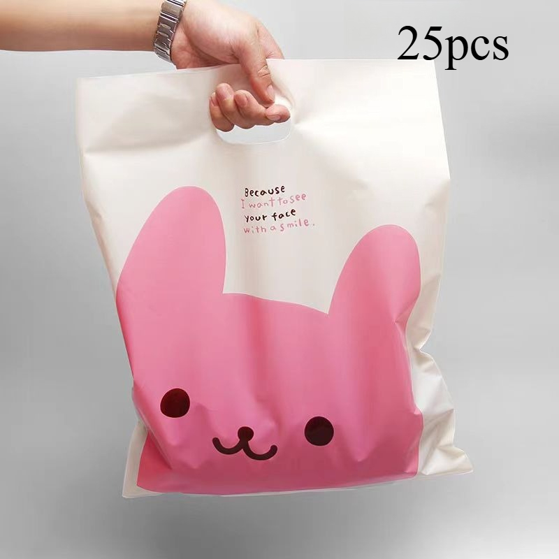 TEMU 25pcs, Cartoon Fashion Clothing, Shopping Bags And Commodity Bags, Four-finger Bags, Pe Gift Clothing And Cosmetic Bags, Packaging Handbags,