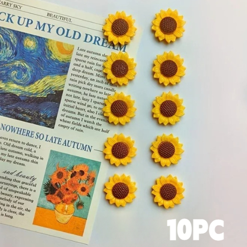 TEMU 10pcs Sunflower Fridge Magnets - Charming Decorative Magnets For Kitchen, Office Whiteboards, Cabinets, And Dishwashers - For Home Decor And