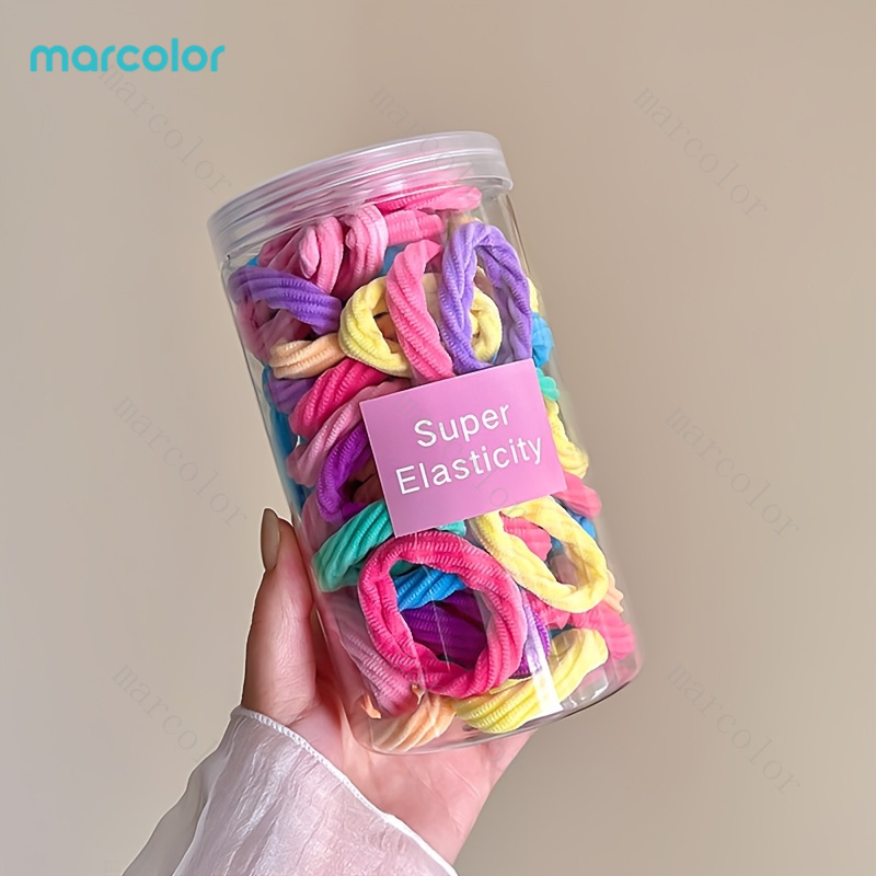 TEMU Marcolor Juego de 60 Ligas Elásticas para el Cabello - Colores Surtidos en un Tarro de Almacenamiento | Bandas Elásticas Suaves y Sin Daños |