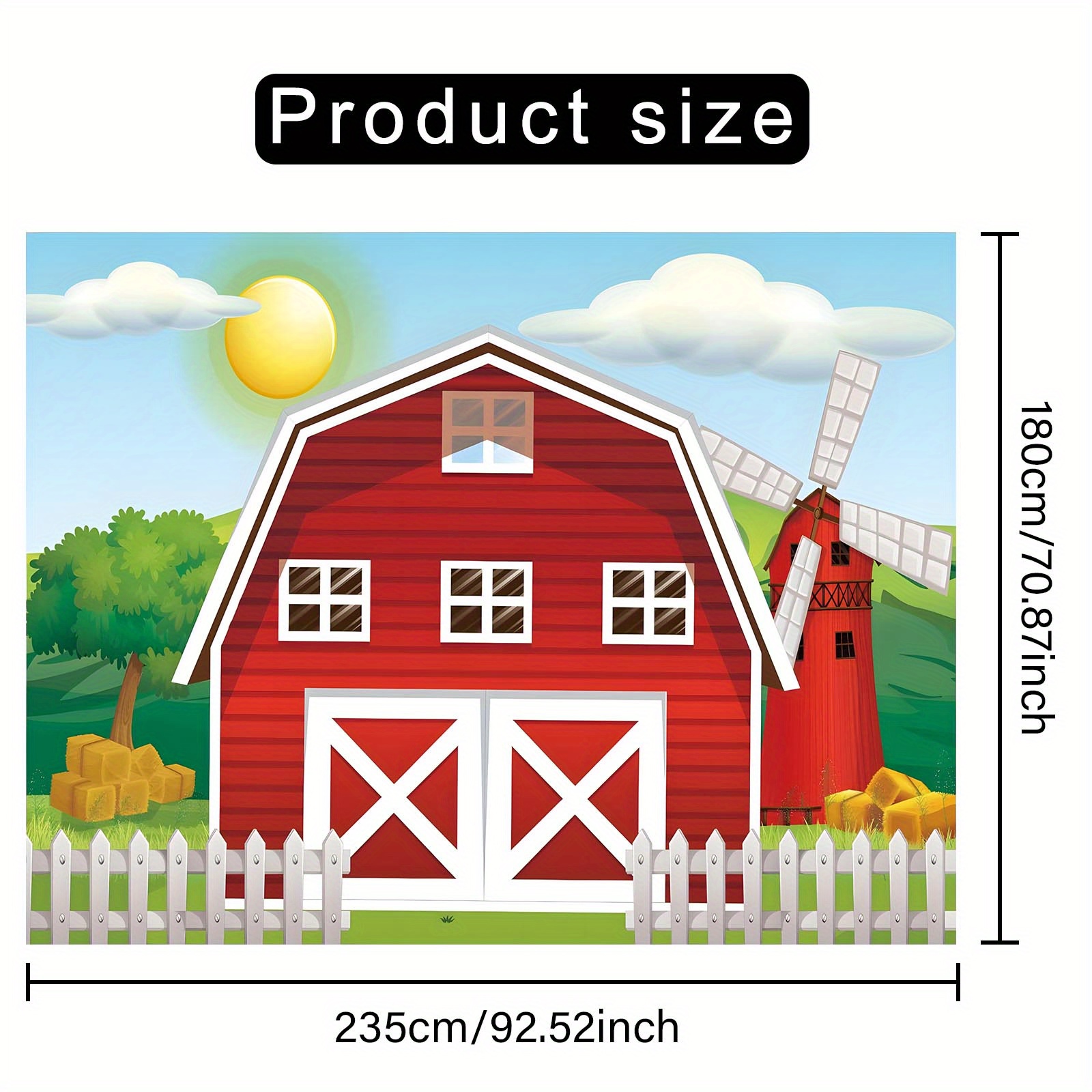 TEMU 1pc Cartoon Red Farmhouse Backdrop Banner, Polyester Multipurpose Wall Decor For Photo Booth, Birthday, Anniversary, Seasonal Holidays - Easy