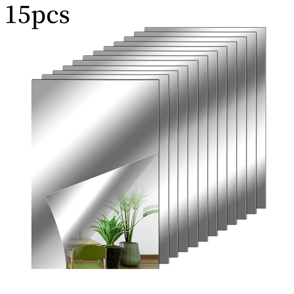 

15pcs Self-adhesive Plastic Wall Mirrors, Acrylic, Shatterproof, Vertical, Contemporary Style, Square, For Home Gym, Bedroom, Bathroom Decor,