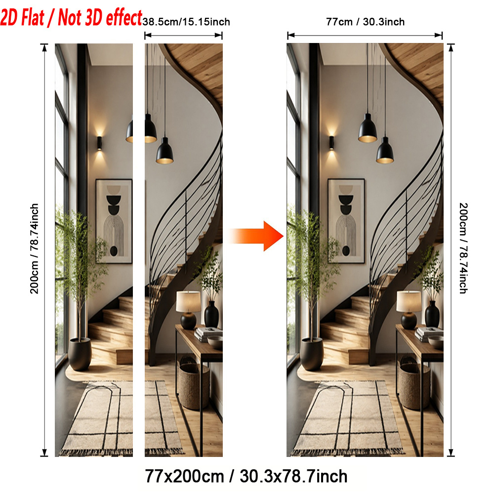 TEMU 2d Flat 1pc Includes 2 Sheets Minimalist Interior Wall Decor,curved Staircase Self-adhesive Door Wallpaper,floor Mirror Sticker Decoration,under