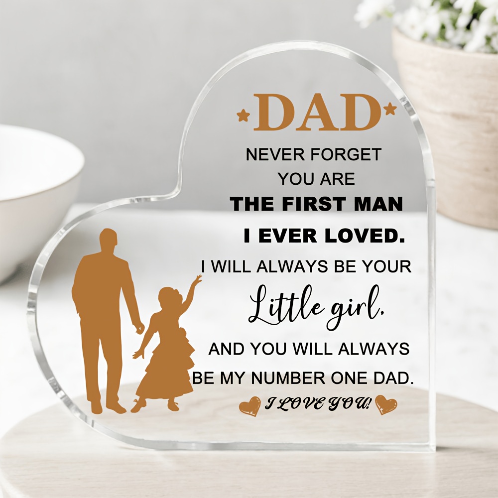 TEMU 2d Plane 1pc Retro Heart-shaped Acrylic Plaque "dad Will , You Man I " - Father-daughter Memorial Gift For Father's Birthday, First Father's Day