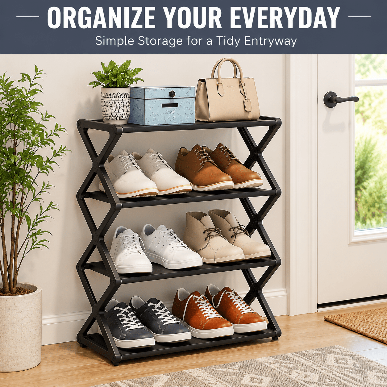 TEMU Upgraded Stable X-structure Folding Shoe Rack, 4-tier Space- Vertical Shoe Storage Organizer, Assembly Shoe Shelf For Entryway Hallway Apartment