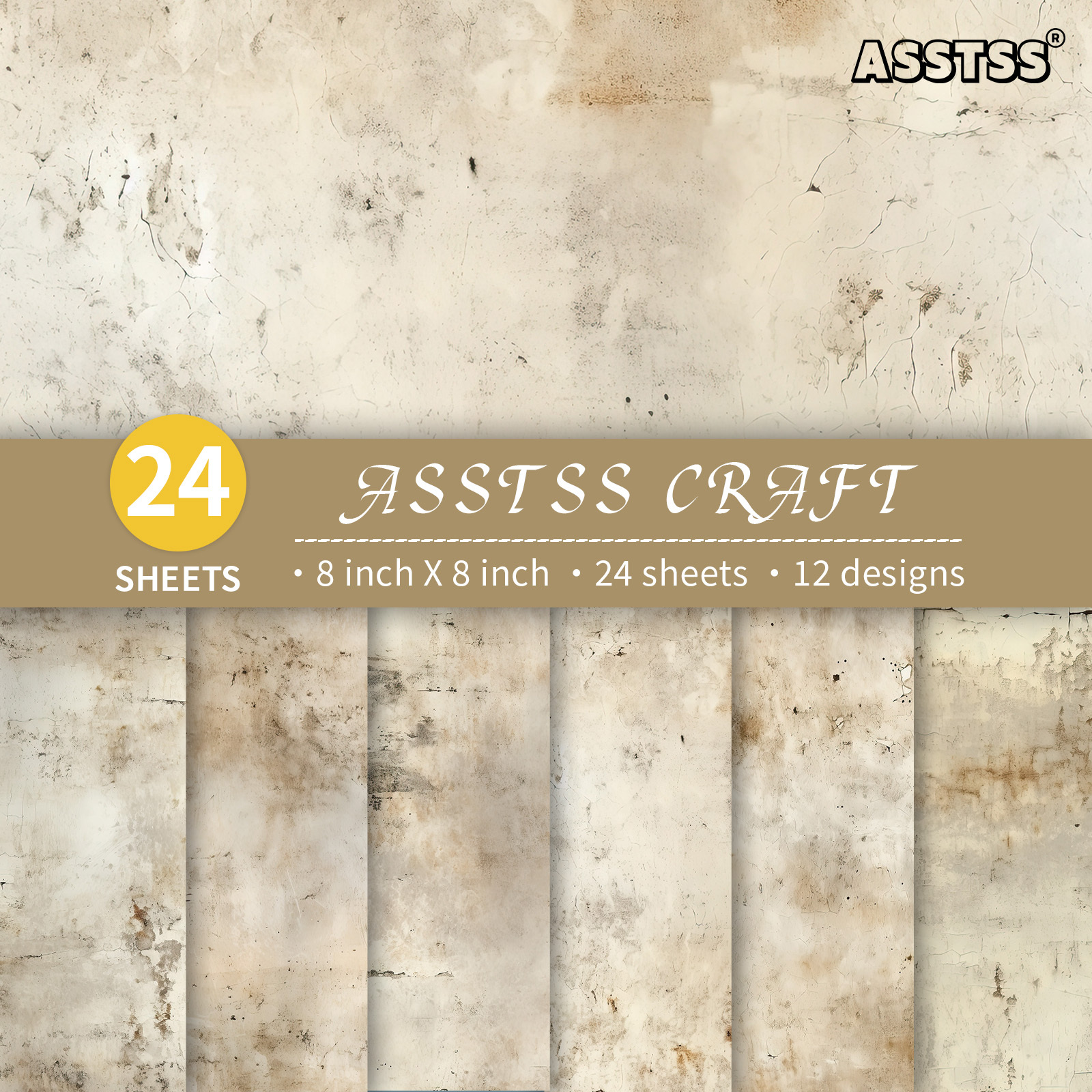 TEMU Un de 24 feuilles de papier de scrapbooking de 8X8 pouces avec une texture murale vieillie vintage, parfait pour divers loisirs créatifs le