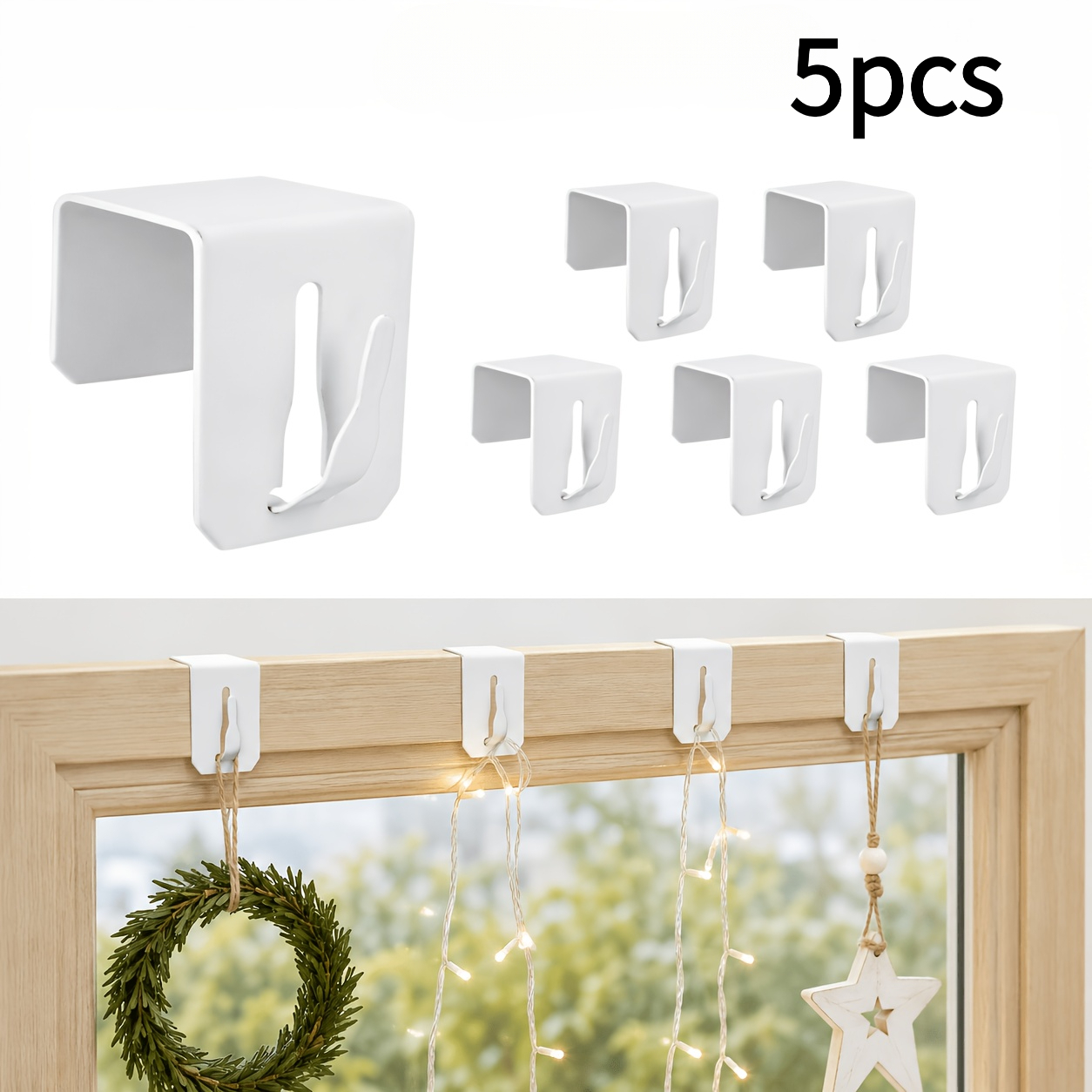 TEMU 5pcs Crochets de fenêtre en acier inoxydable, clips de porte et de fenêtre perçage pour guirlandes lumineuses, , couronnes et décorations