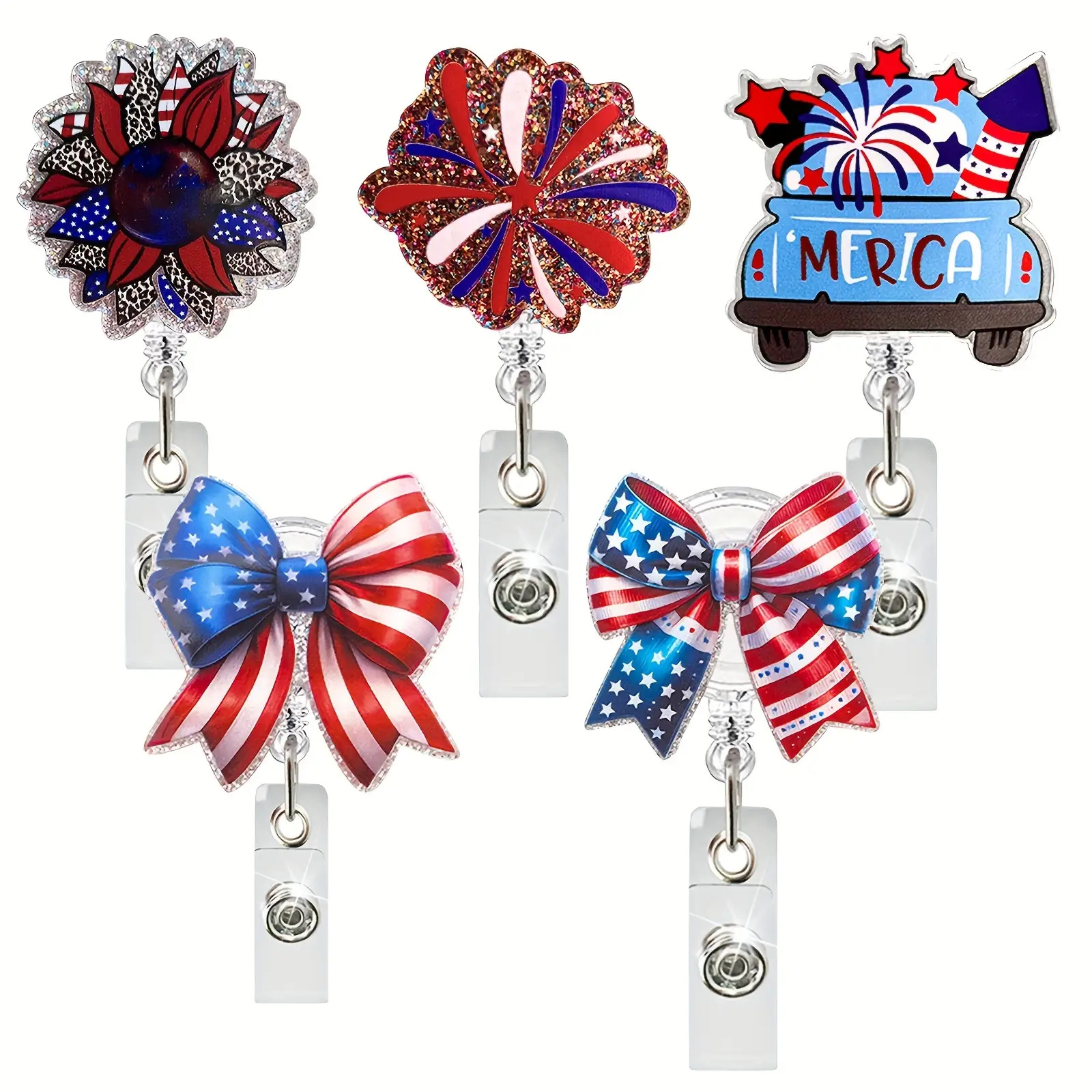 TEMU 2d 2d Flat Acrylic Patriotic Nurse Badge Lanyard, July 4th Sunflower And Fireworks Design, 24-inch Thickened Expandable Cord, Durable Acrylic