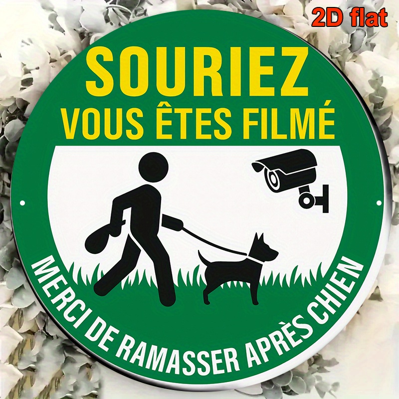 TEMU Panneau décoratif vintage de 20,32 x 20,32 cm, avec une plaque ronde en aluminium en français indiquant : « Souriez, vous êtes enregistré,