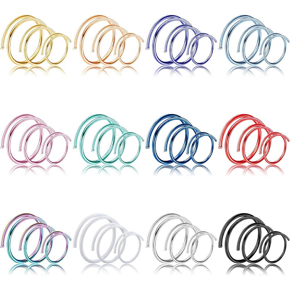 Set Of 36 Stainless Steel Double Nose Hoops Designed For Single Piercings, Suitable For Men And Women