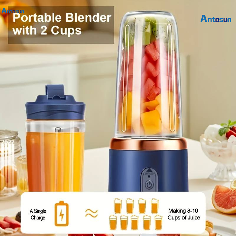 TEMU Blender portable USB rechargeable avec 2 tasses, taille individuelle, extracteur de smoothies électrique, mini blender de voyage pour , jus de