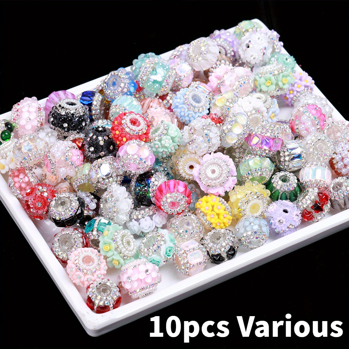 TEMU 10pcs Assorted Sparkling Rhinestone Flowers Beads Big Acrylic Beads For Charms Bracelet Necklaace Pen Keychains 18-22mm Beads For Jewelry Making