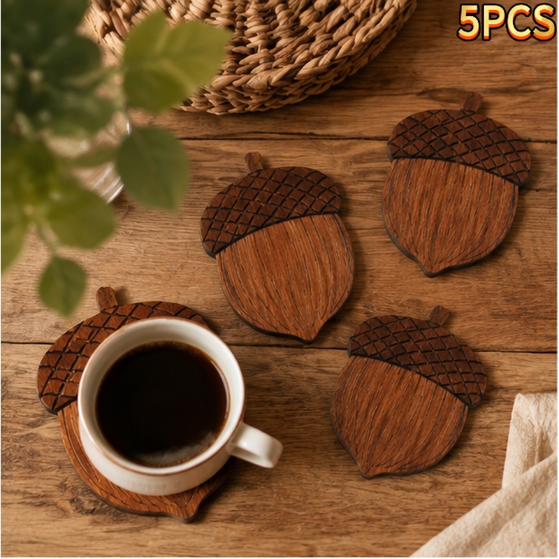 TEMU 2d Flat Printing, 5pcs Set Of -shaped Coasters, Autumn Holiday Decoration, Thanksgiving Decoration, An Ideal Autumn Gift For , Christmas Navidad