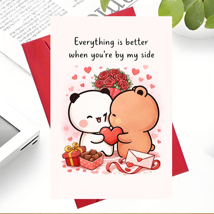 TEMU 1 Greeting Card And 1 Envelope Featuring An Adorable Romantic Design With Holding A Heart, Ideal For Expressing Love And To Or On Anniversaries