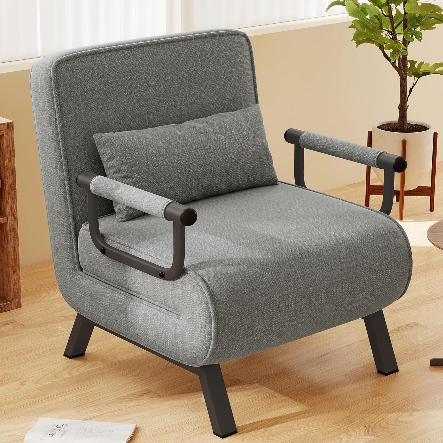 4-in-1 Folding Sofa Bed With Bed Function, Adjustable Backrest, Cushion, Guest Bed In Linen Look, Recliner Chair, Folding Chair For Living Room, Bedroom, 184 X 12 Cm