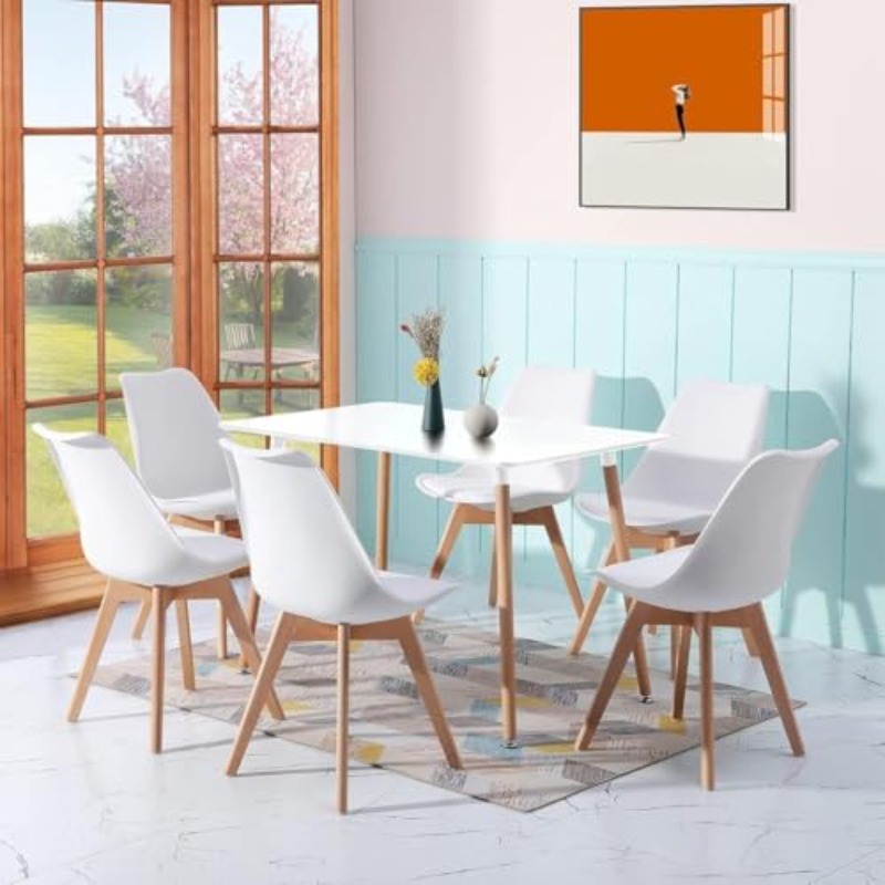 Dining Suites/Sets Table with 6 Padded Chairs White