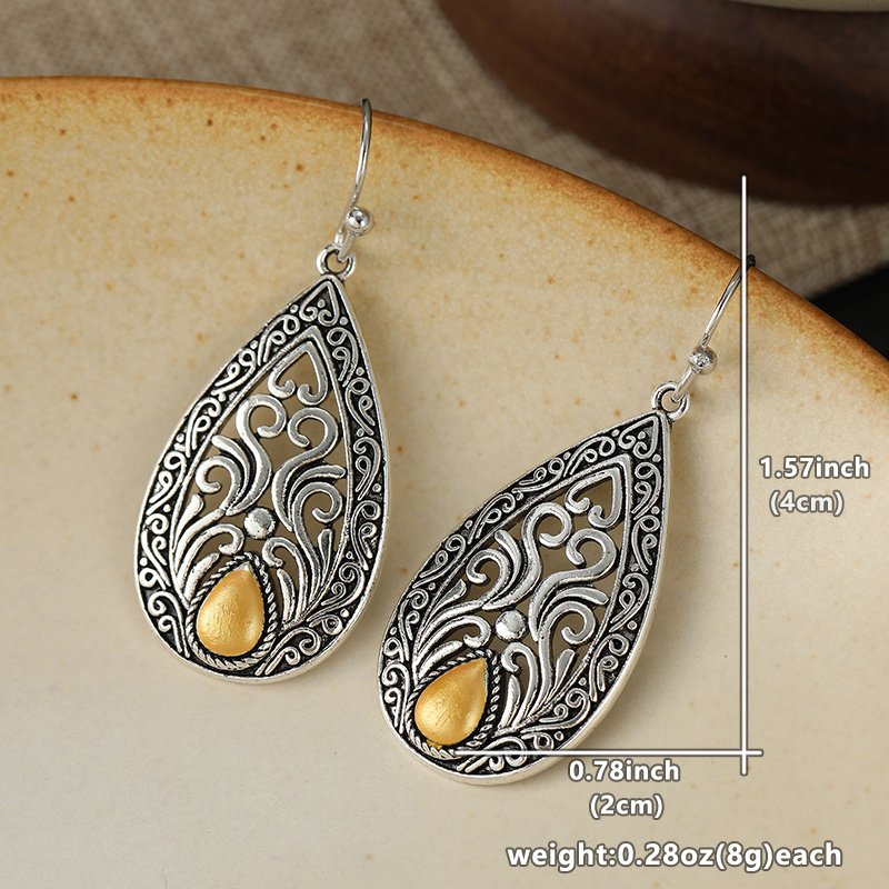 Vintage Two-Tone Hollow Teardrop Earrings for Casual Styling