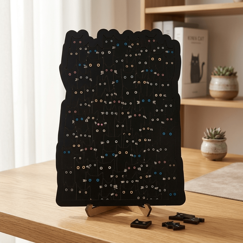 Image of Wooden Cat Puzzle In The Dark, Irregular Animal Shapes, Unique High-difficulty Brain Teaser Relax Gift, Premium Plywood Puzzle Decoration