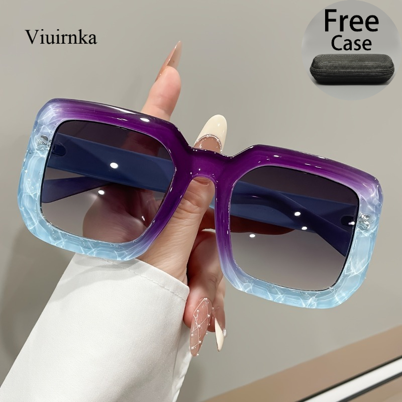 Vintage Y2k Gradient Water Ripple Square Oversized Sunglasses For Women Unisex With Glasses Case Uv400 Sun Protection Gradient Design Ideal For Dopamine Dressing And Parties