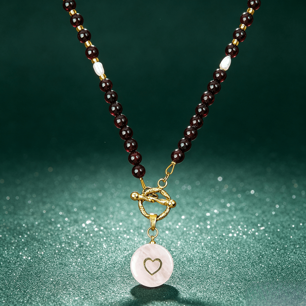 Pink Round Pendant Necklace with Garnet