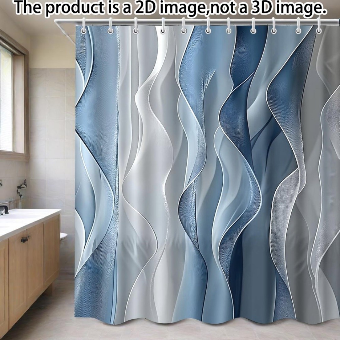 2d flat 2d flat 2d   curtain summer theme 1pc blue   shower curtain with 12pcs hooks   smooth fairy design suitable for bathroom abstract flowing   shower curtain