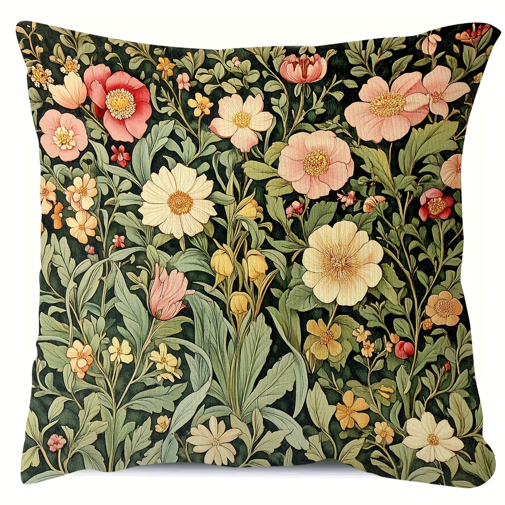 TEMU 1pc Of Nouveau Floral Pillow Cover, Measuring 18x18 Inches, Made Of Short Plush, Featuring A Double-sided Design In Vintage Style, Equipped With