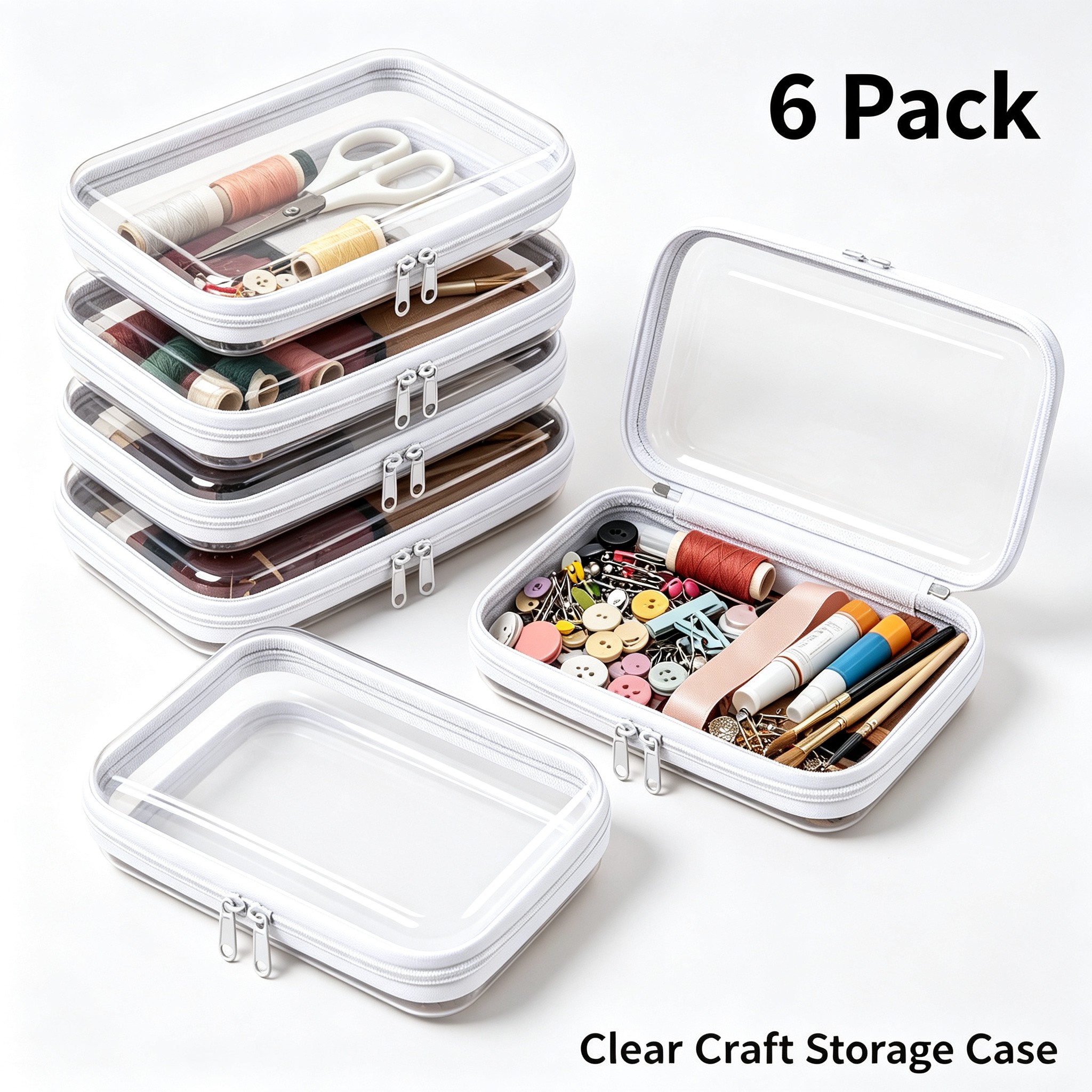 TEMU 6pcs Transparent Hard Shell Zipper Box Storage Bag, Large Chain Pull, Transparent Storage Box, Smooth Zipper Closure, Storage, Hand Sewing