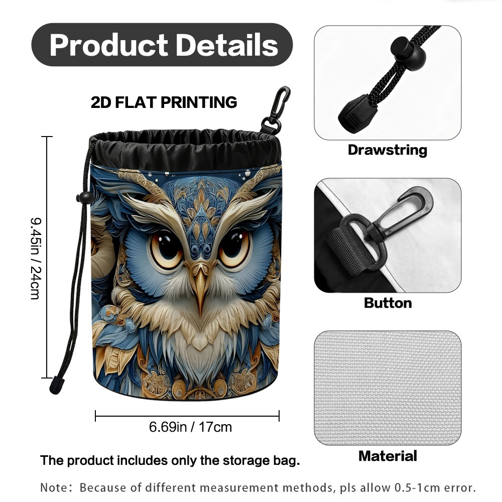 TEMU 1pc Owl-themed Clothespin Storage Bag With Trio Design & Drawstring Closure - Suitable For , Laundry For Clothespins, Pegs, Clips, Drying