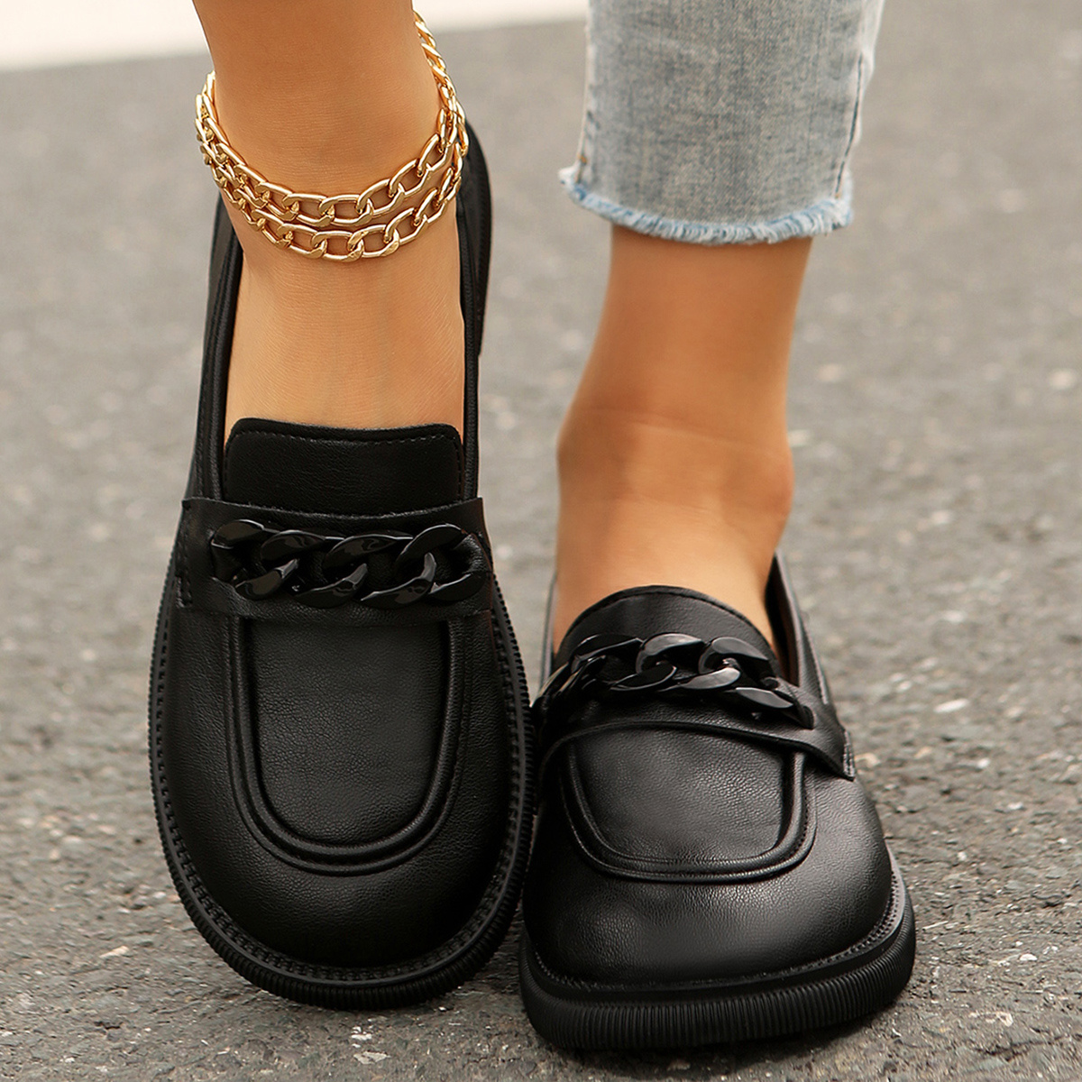 new women's retro loafers thick sole slip british style flat