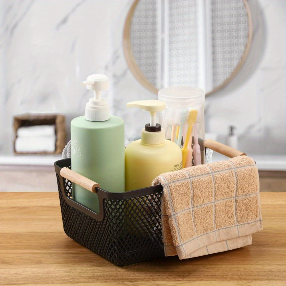 4pcs Plastic Woven Storage Baskets, Stackable and Lightweight