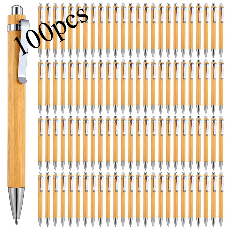 Image of Dofiki 100pcs Bamboo Pens Bulk, Wooden Retractable Ballpoint Pens, Bamboo Ballpoint Pen, 1.0mm Ink Pens Wood Ballpoint Pen For Journal School Office Supplies