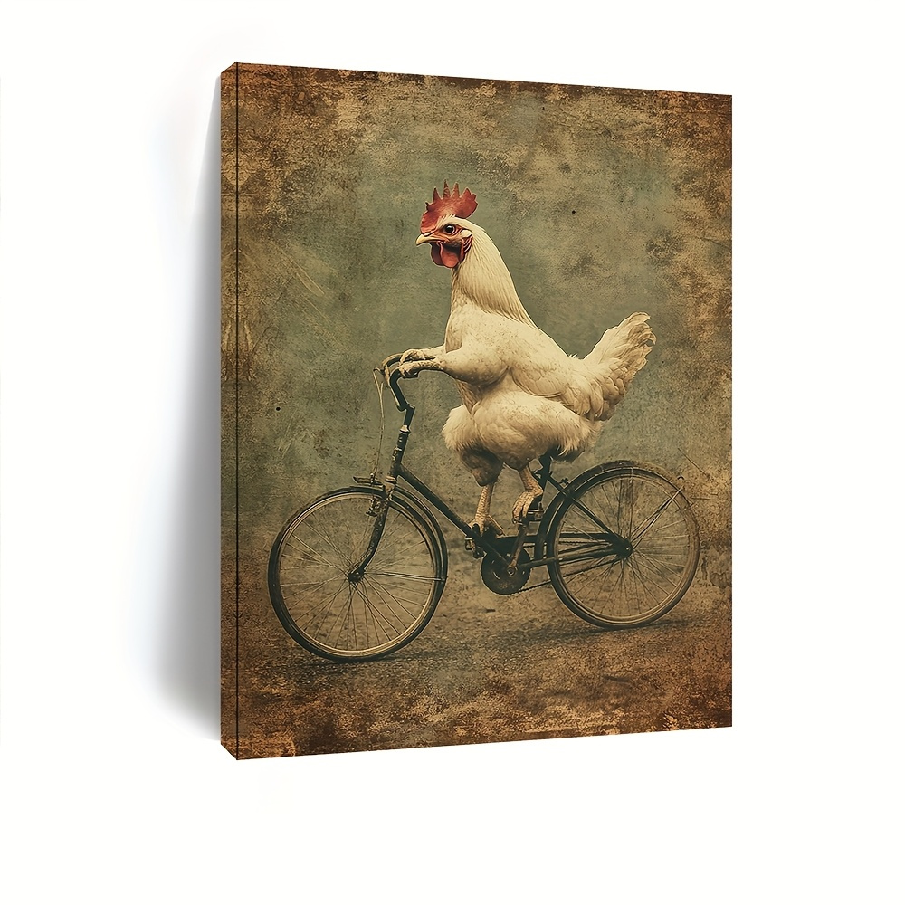 TEMU 1pc Whimsical Vintage Bohemian Bicycle Canvas Print With Wooden Frame - Art Deco Wall Art For Home Decor, Perfect Gift For Valentine’s Day Or