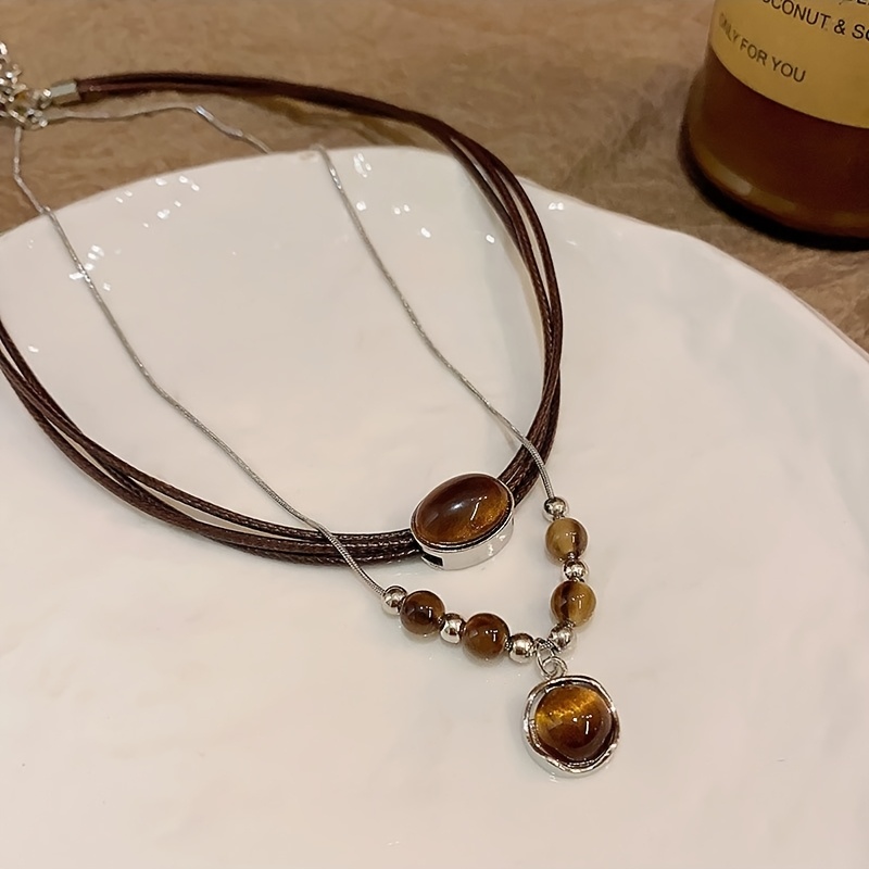 Women's Retro Pendant Necklace Set, 2pcs Stackable Design