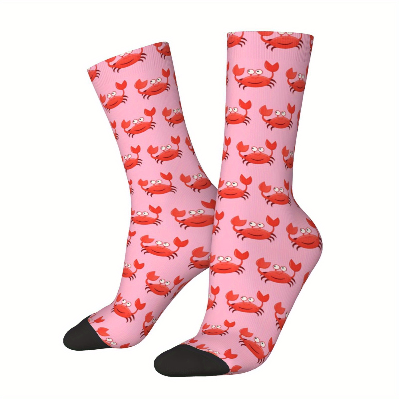 TEMU 1 Paar Unisex Retro Hip-Hop Krabben-Print Kompressionssocken - Kniehohe Niedliche Krabbenmuster, Streetwear Novelty Socken für Männer & Frauen,