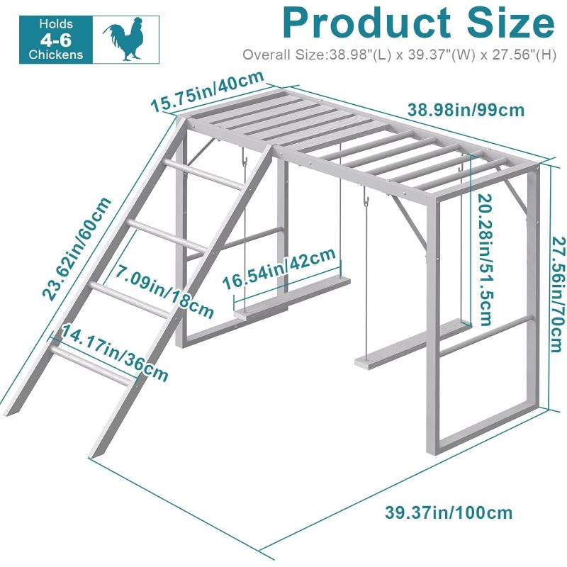 YBING Large Chicken Perch Coop, Chicken Perch Swing with Ladder, Chicken Roosting Bars Coop, Chicken Perch Roosting Bars, Metal Pet Swing Set Pet's Healthy Happy 8-10 Chick,