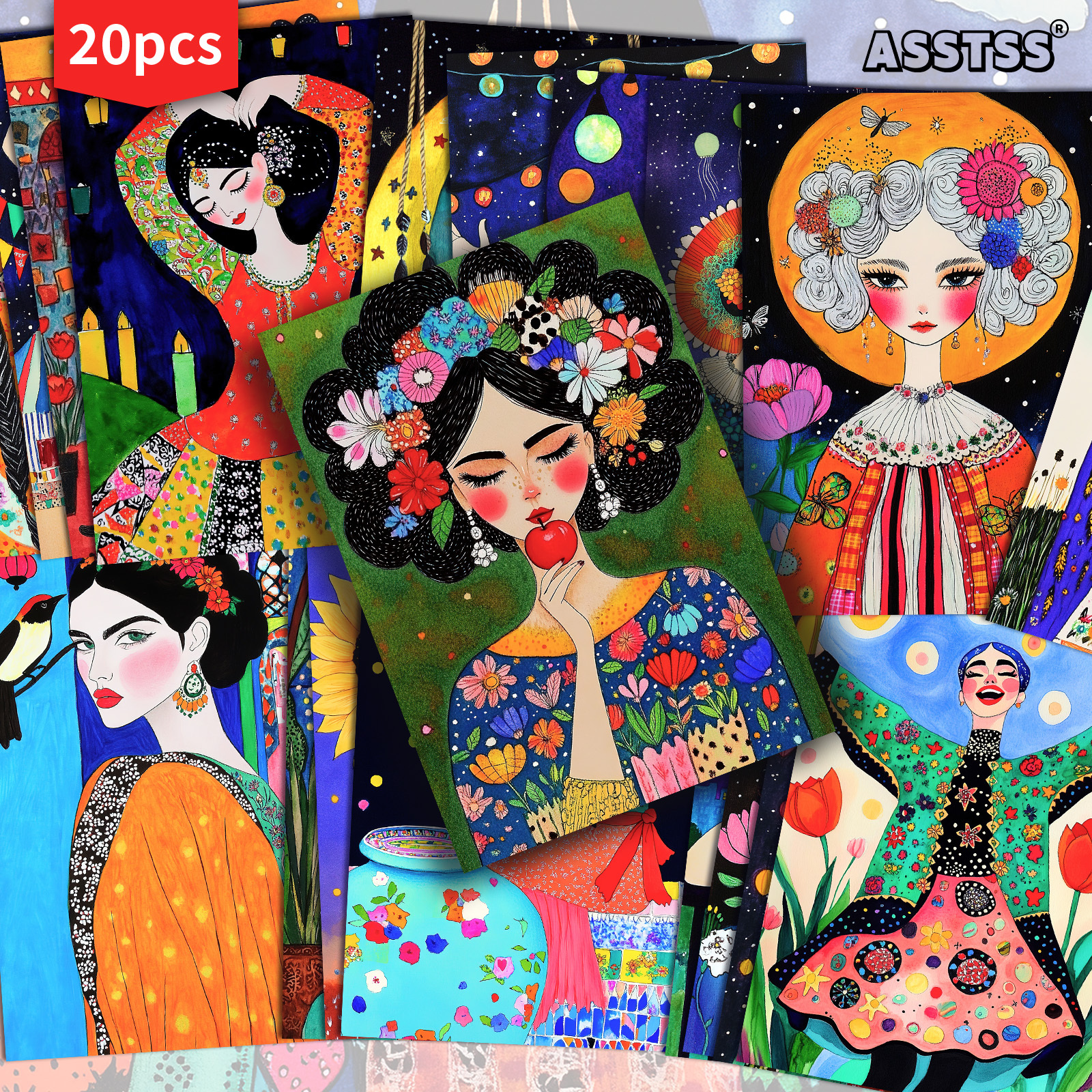 TEMU Lot de 20 cartes cadeaux ASSTSS Femme marocaine de rêve printanière aquarelle - 4x6 pouces Papier rétro pour , Illustrations classiques, Cartes