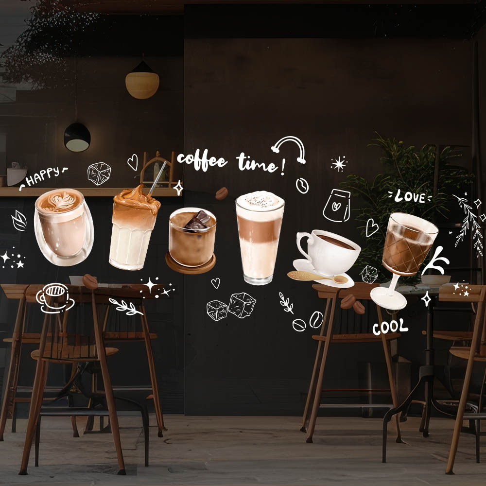 TEMU 2d Flat, 2d Flat Glass Sticker, Artistic Decal, Glueless Self-adhesive Decor For Cafe Shop Window, 2d Flat