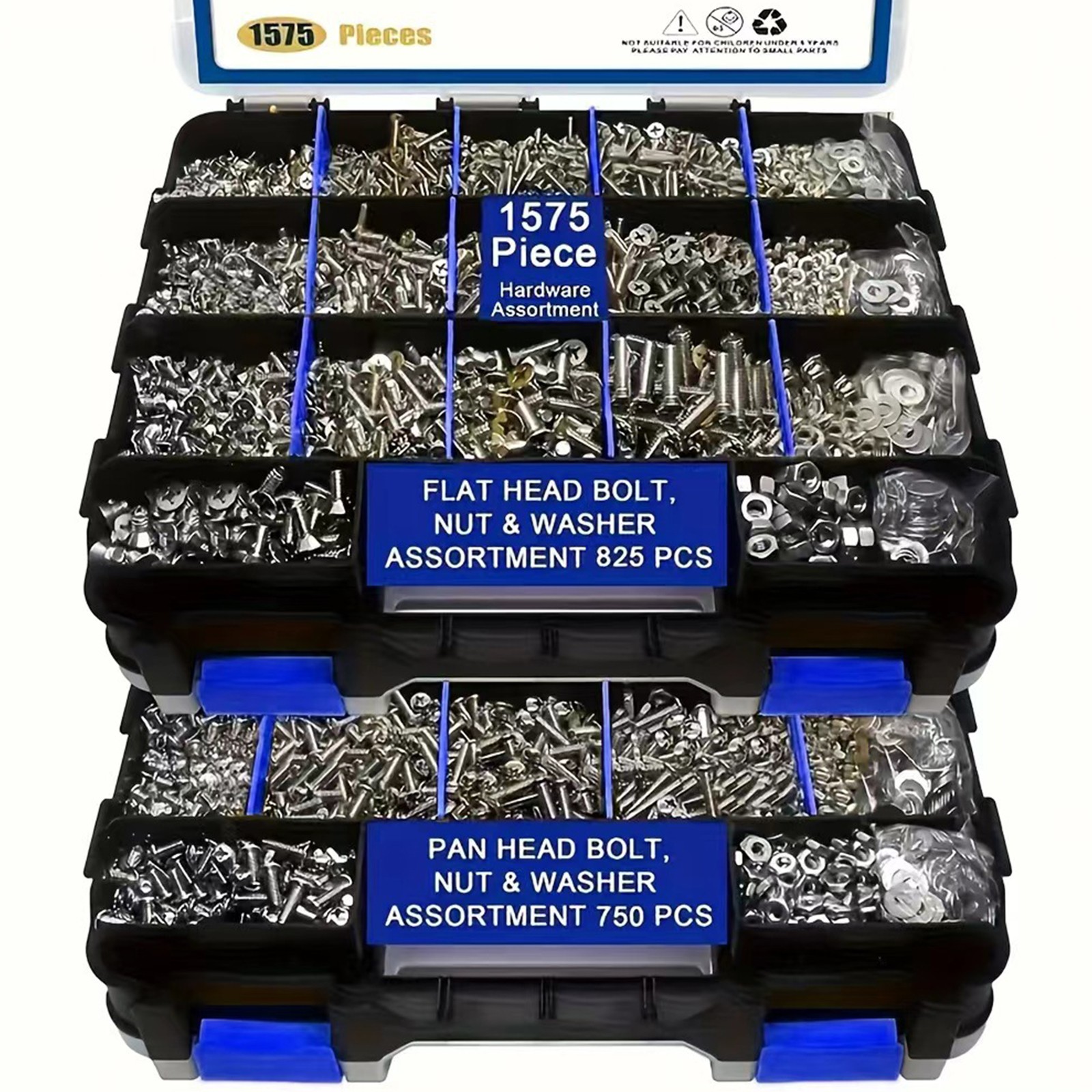 TEMU 1575pcs Heavy-duty 304 Stainless Steel Nut Assortment Kit With Flat/wing Head Screws, Hex Nuts, Washers & Storage Box Suitable For Diy,