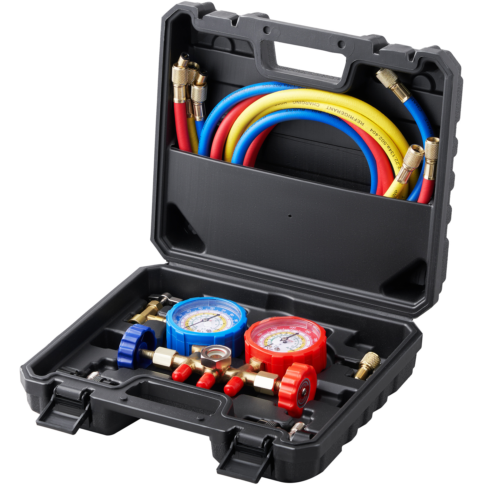 TEMU Vevor 3-way Ac Diagnostic Manifold Gauge Set Compatible For R134a/r22/r12/r502 Refrigerant With 5ft Hoses & Couplers, Heavy-duty Automotive Ac