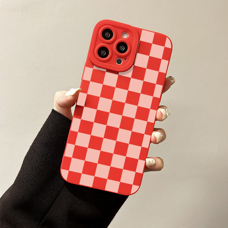 TEMU Phone Case - A Stylish And Creative Phone Case Featuring A Pink And Black Plaid Design, Against Shocks. Compatible With For Iphone Models