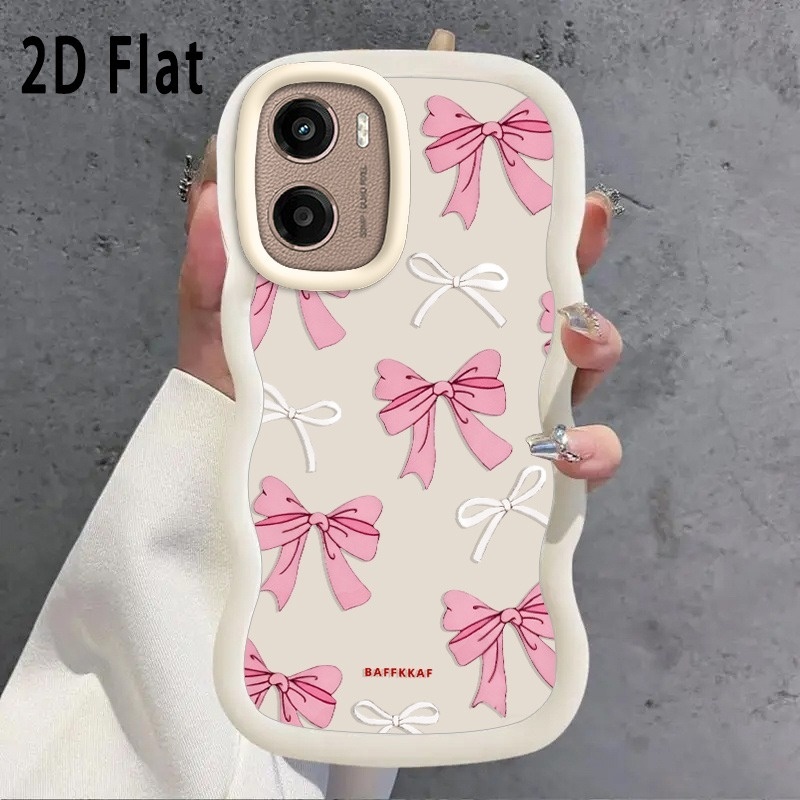TEMU Phone Case: 2d Flat For Motorola Moto G05 Phone Case, Bow , Pink And White Accented Decorative Cover, Slim Lightweight Shockproof Protective
