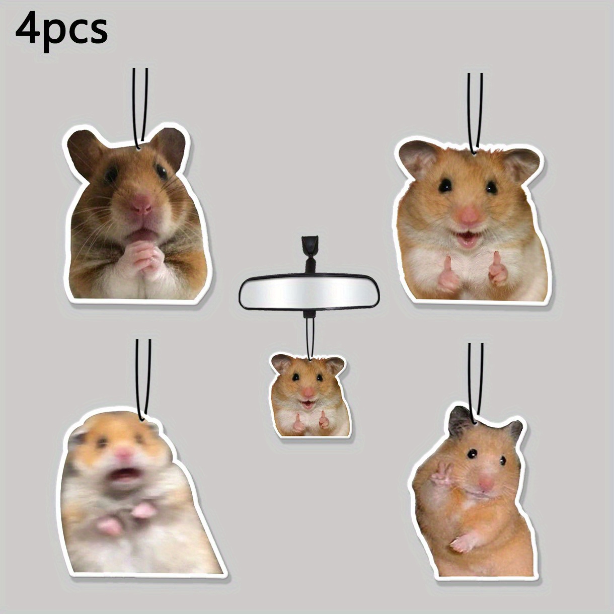 4pcs Hamster Theme Car Aromatherapy Tablets | Wardrobe Air Fresheners, Rearview Mirror Hanging Decorations, Car Accessories Interior Pendants, Paper Scented Tablets
