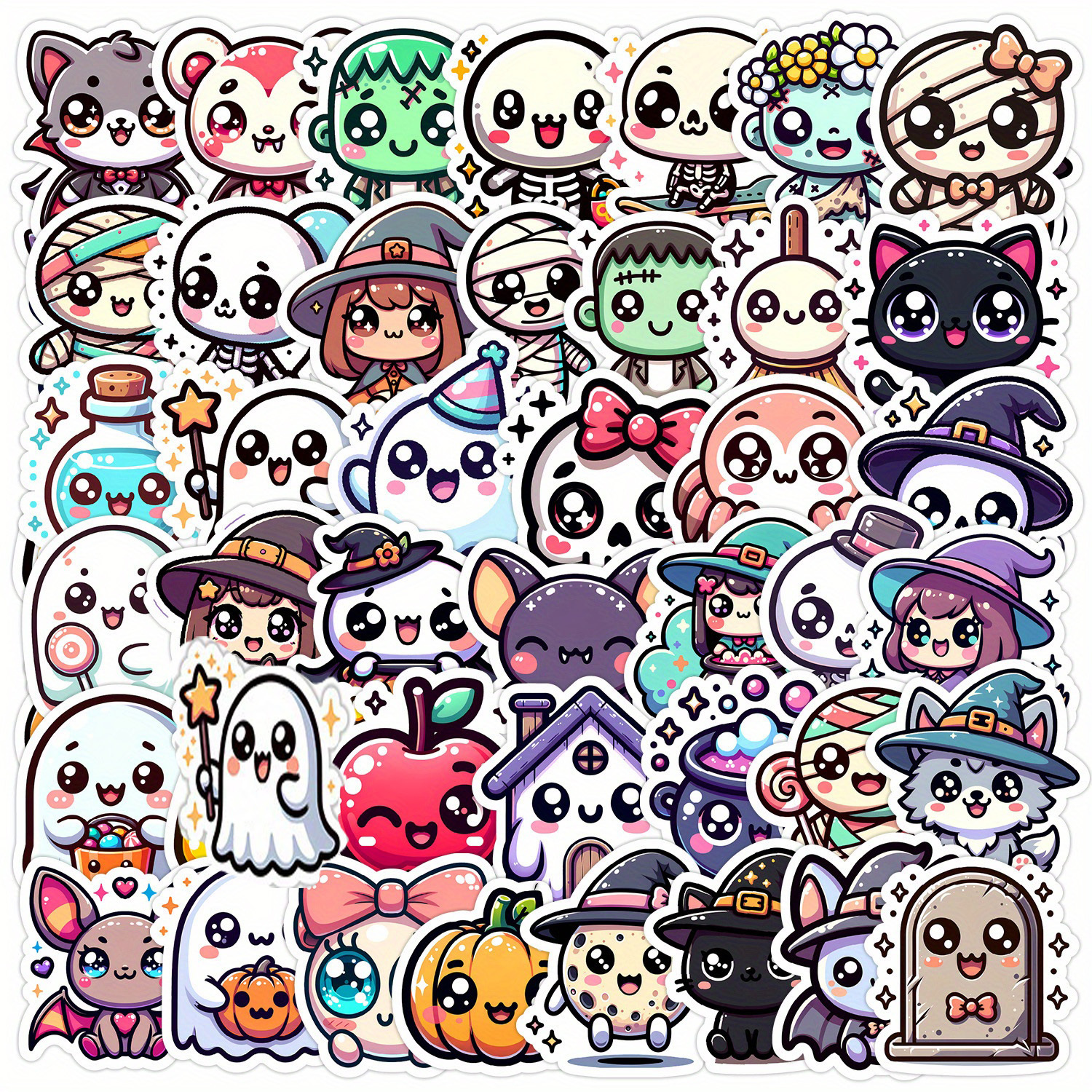 Temu – TEMU 50pcs Cute Halloween Graffiti Fun Stickers Decorative Water Bottles, Safety Hats, Luggage, Bicycles, Skateboards
