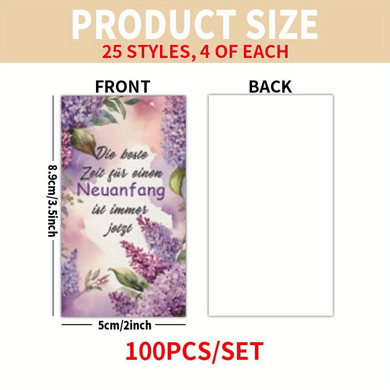 Image of 100pcs Cards Set - German Watercolor Floral Inspirational Quote Cards For , Family, Back-to-school, Mother's Day Father's Day, Easter Gifts