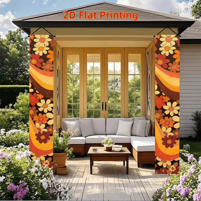 TEMU Plat 2D, Bannière de Porche Plat 2D, Paire de Fleurs Hippies Vives pour Fête, Convient pour la Décoration de Cour, Pelouse, Intérieur et